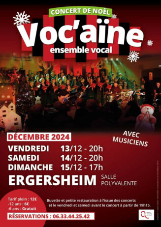 Voc’aïne, ensemble choral mixte SATB, vous propose ses concerts de décembre dans une ambiance chaleureuse